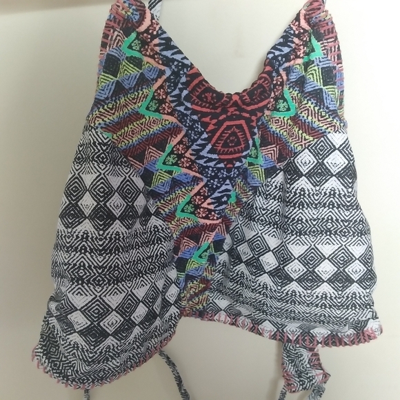 No Boundaries Black and White Embroidered Boho Tankini Top Size 1X - Picture 3 of 12